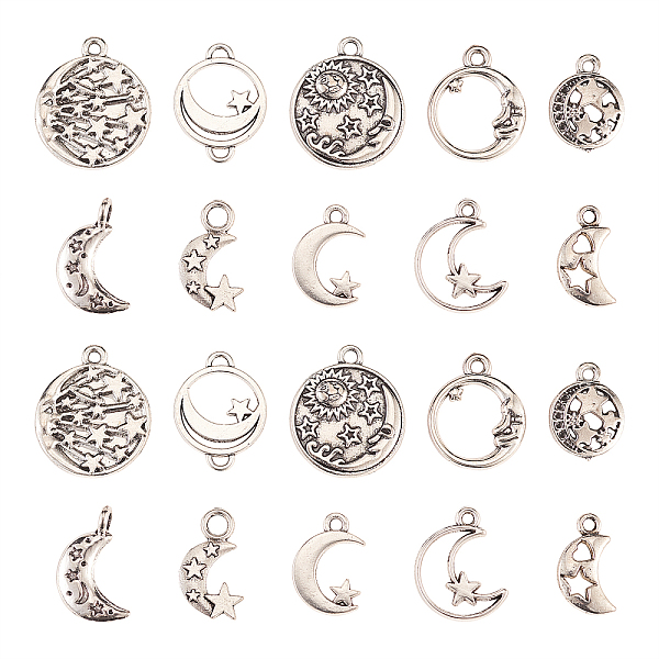 100Pcs 10 Styles Tibetan Style Alloy Ring Pendants