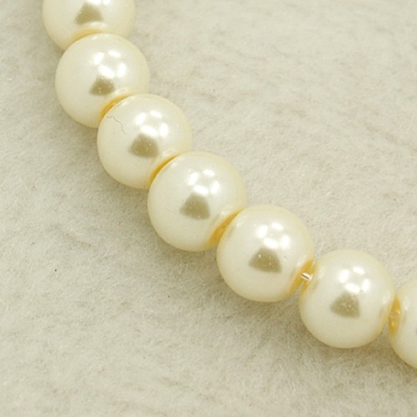 10MM Creamy White Round Pearlized Glass Pearl Beads Strands for Noble Necklace Jewelry Making