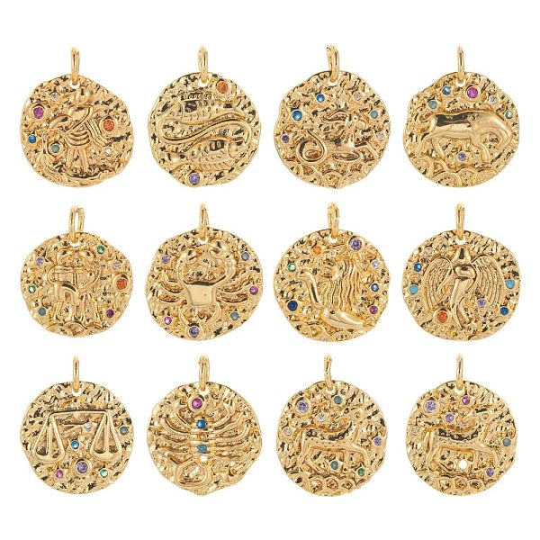 12Pcs 12 Style Brass Micro Pave Cubic Zirconia Pendants