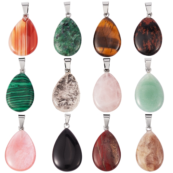 12Pcs 12 Style Natural & Synthetic Gemstone Pendants