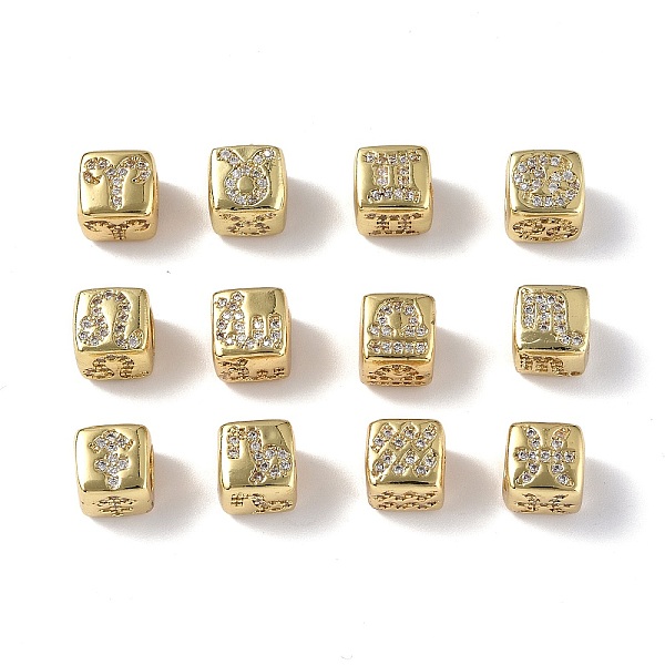 12Pcs 12 Styles Brass Micro Pave Clear Cubic Zirconia Beads