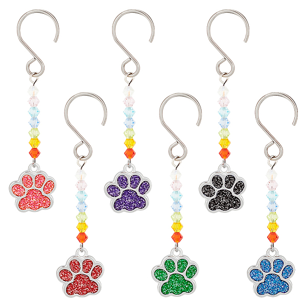 12Pcs 6 Colors Alloy Enamel Dog Paw Print Pendant Decorations