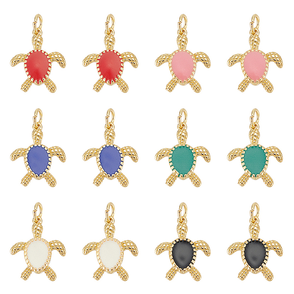 12Pcs 6 Colors Brass Pendants