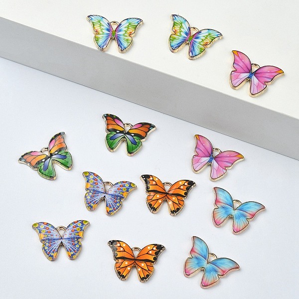 12Pcs 6 Colors Light Gold Tone Alloy Enamel Pendants