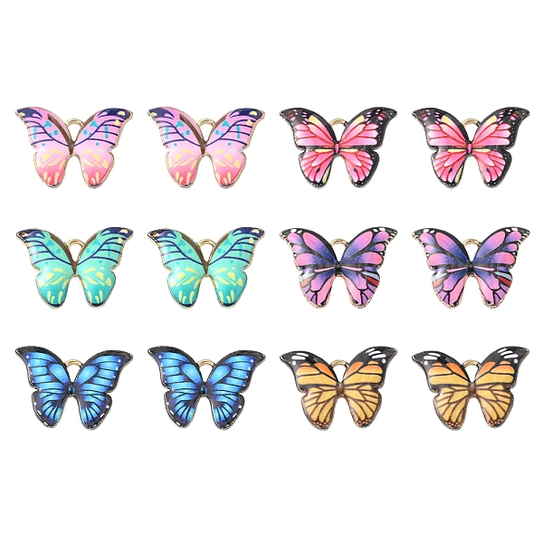 12Pcs 6 Colors Printed Alloy Pendants
