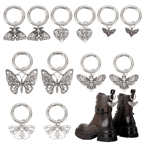 12Pcs 6 Styles Butterfly Tibetan Style Alloy Shoe Charms