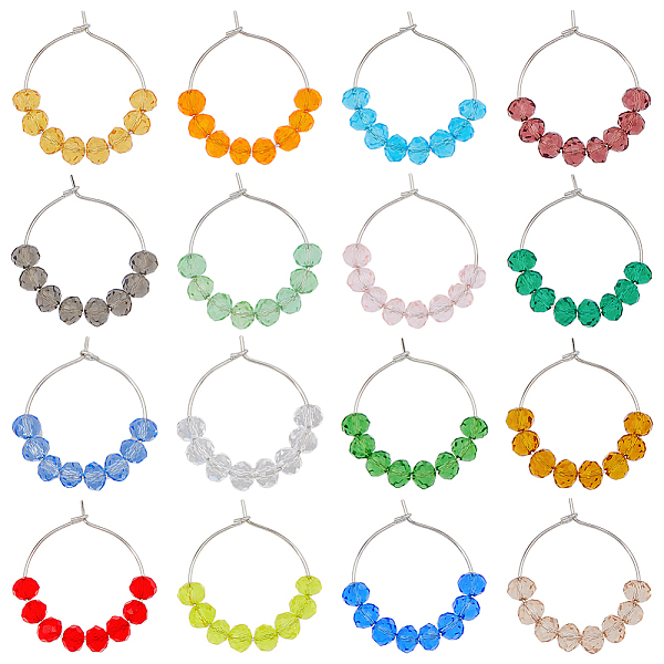 16Pcs 16 Colors Faceted Glass Beaded Wine Glass Charms