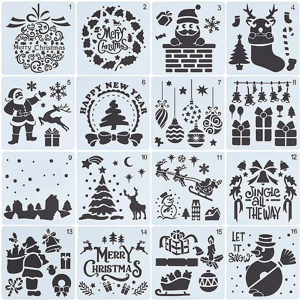 16Pcs 16 Styles PET Plastic Hollow Out Drawing Painting Stencils Templates