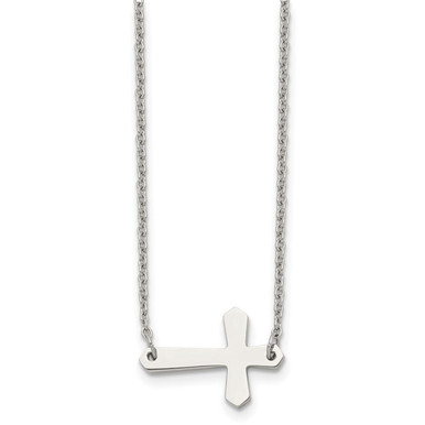 17-Inch Polished Stainless Steel Sideways Cross Necklace