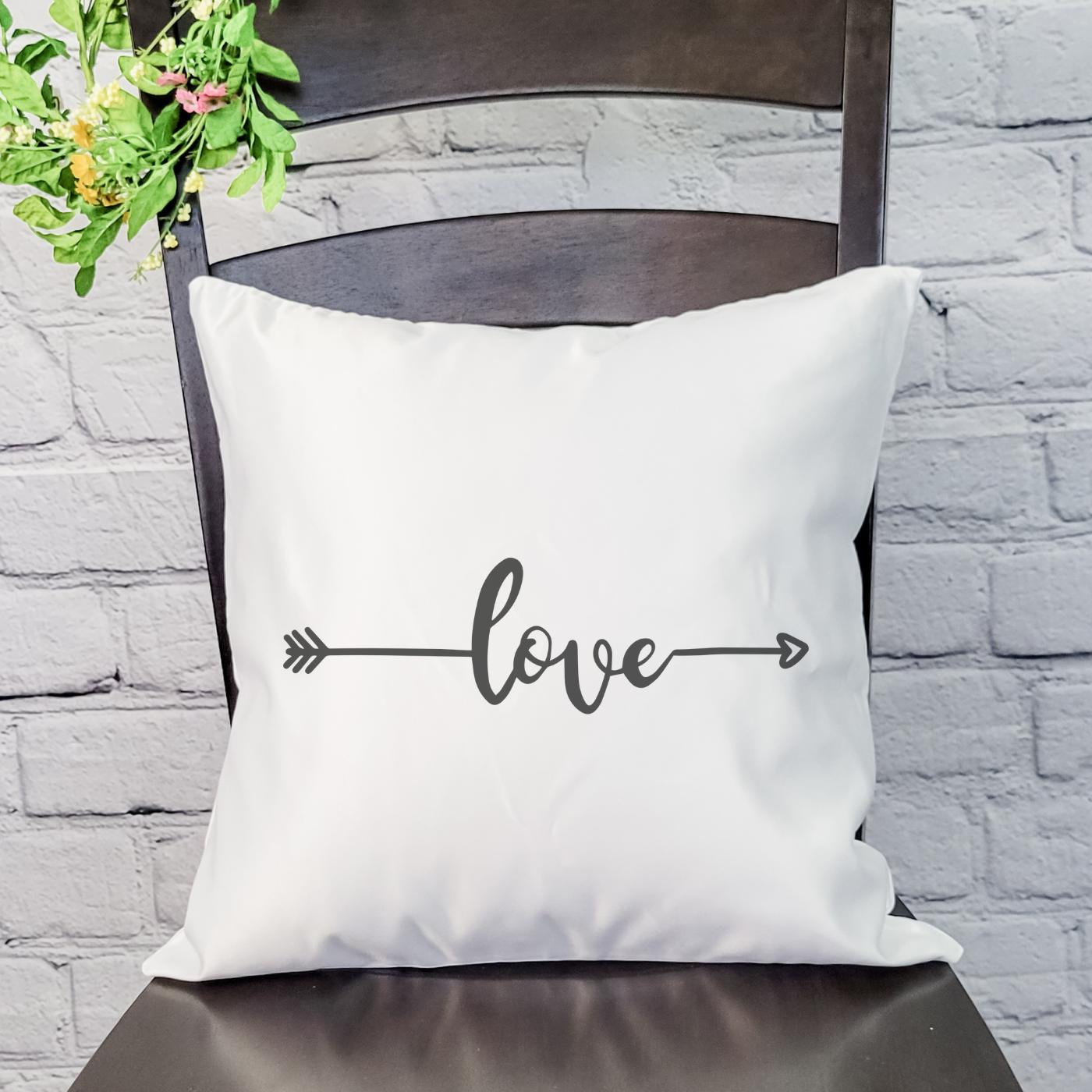 18" x 18" Farmhouse Arrow Love Pillow Cover - Satin White