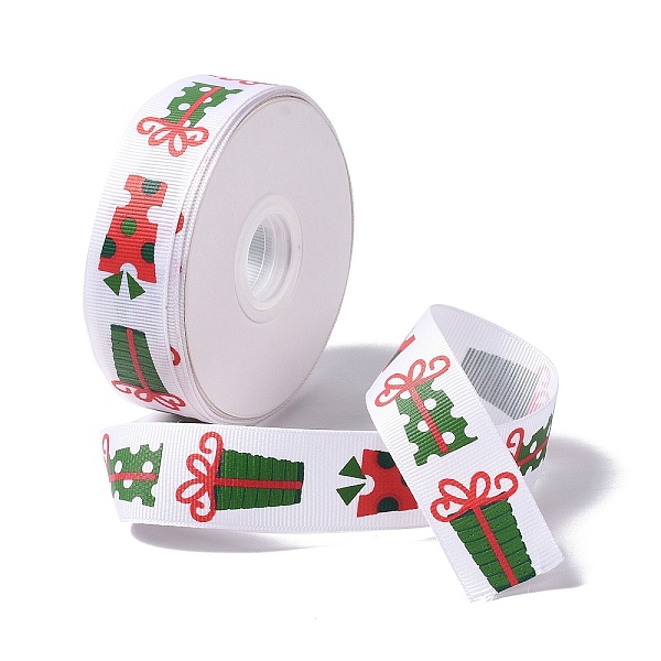 25 Yards Christmas Theme Printed Polyester Grosgrain Ribbon