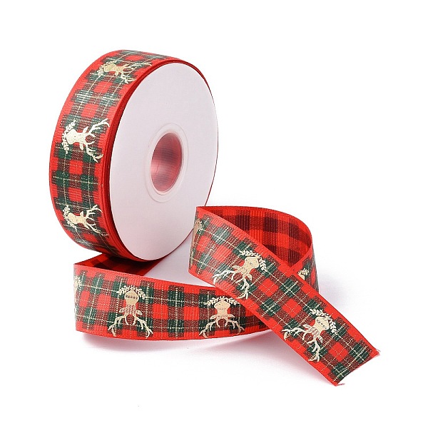 25 Yards Flat Christmas Theme Printed Polyester Grosgrain Ribbon