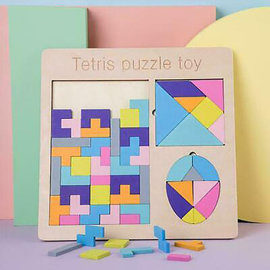 3-in-1 Wooden Tangram Tetris Puzzle Brain Teaser