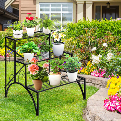 3-Tier Metal Plant Rack Garden Shelf in Stair Style