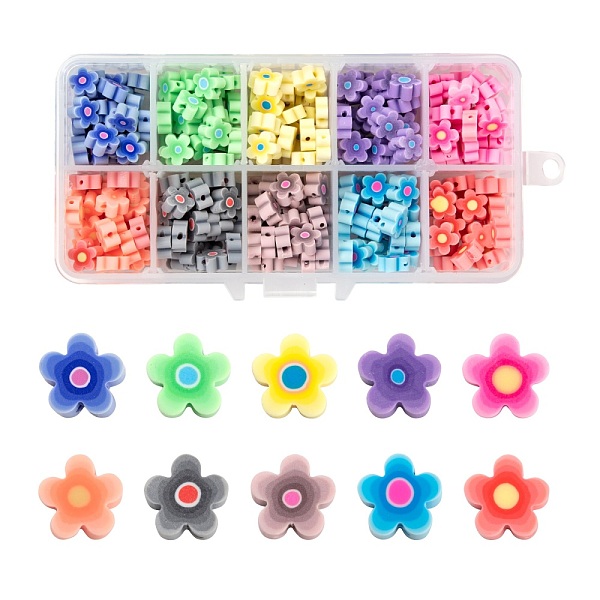 300Pcs 10 Colors Handmade Flower Printed Polymer Clay Beads