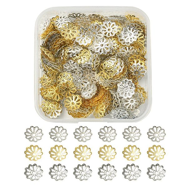 300Pcs 3 Colors Flower Iron Bead Caps