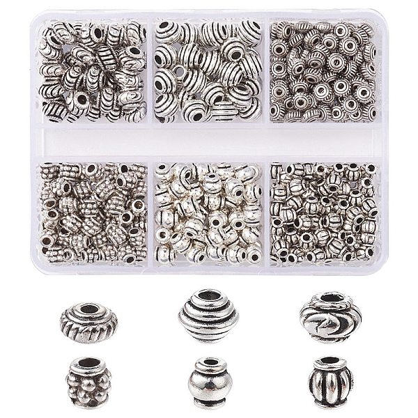 370Pcs 6 Styles Tibetan Style Alloy Spacer Beads