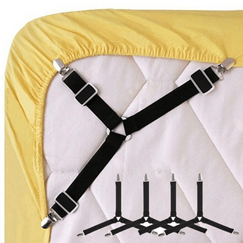 4pcs Non-slip Triangle Quilt Fixers – Adjustable Metal Clip Elastic Straps For Sofa Cushions And Bedding – Practical And Invisible Safety Straps