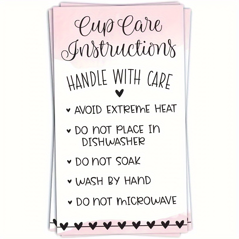 50pcs 3.54*2inch Pink Cup Care Instructions Cards – Tumblers And Mugs Care Instruction Insert For Small Business – Customer Directions Cards – Small Online Shop Package Insert