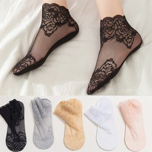 5 Pairs Women's Sock Lace Floral Trim Boat Socks Hidden Socks Fashion Invisible Lace Ankle Socks Women Low Cut Socks Cotton Socks