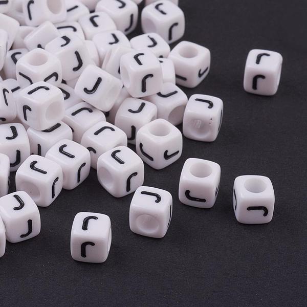 6MM Letter J White Letter Acrylic Cube Beads