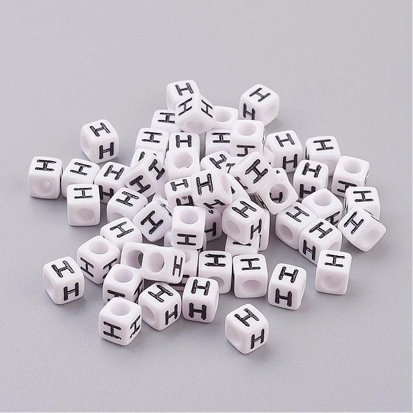 6MM White Letter Acrylic Cube Beads