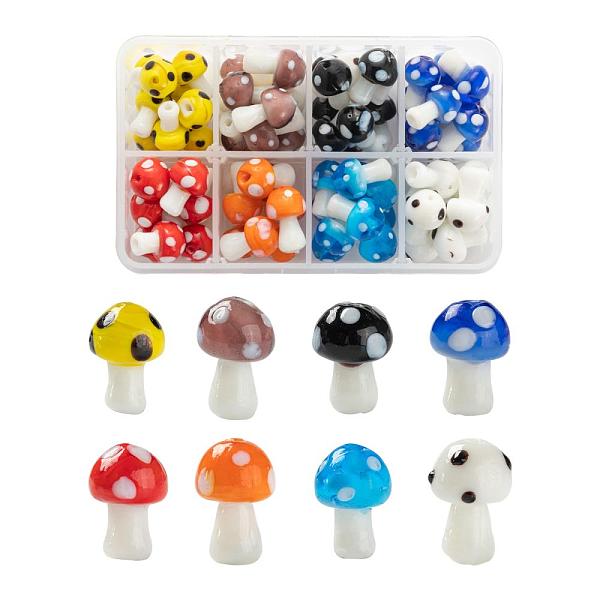 72 pz 8 colori perline di lampwork fatte a mano a forma di fungo