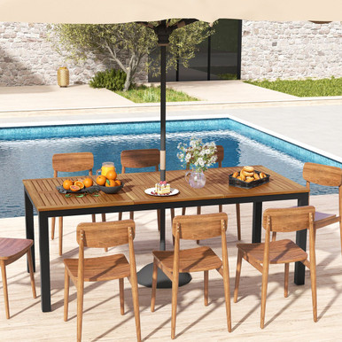 8-Person Outdoor 79-Inch Acacia Wood Patio Table with Umbrella Hole