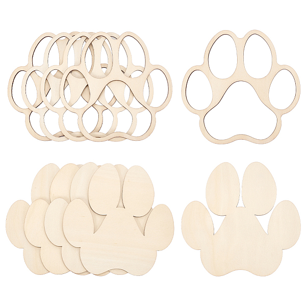 8 Pcs 2 Styles Print Paw Unfinished Wood Pieces