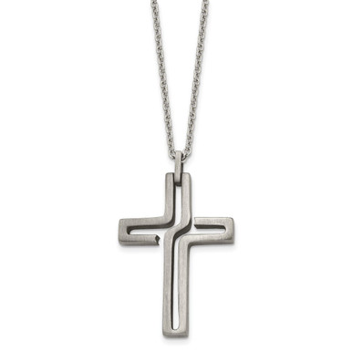 Antiqued 20-inch Brushed Stainless Steel Cross Necklace