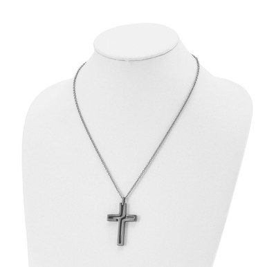 Antiqued 20-inch Brushed Stainless Steel Cross Necklace