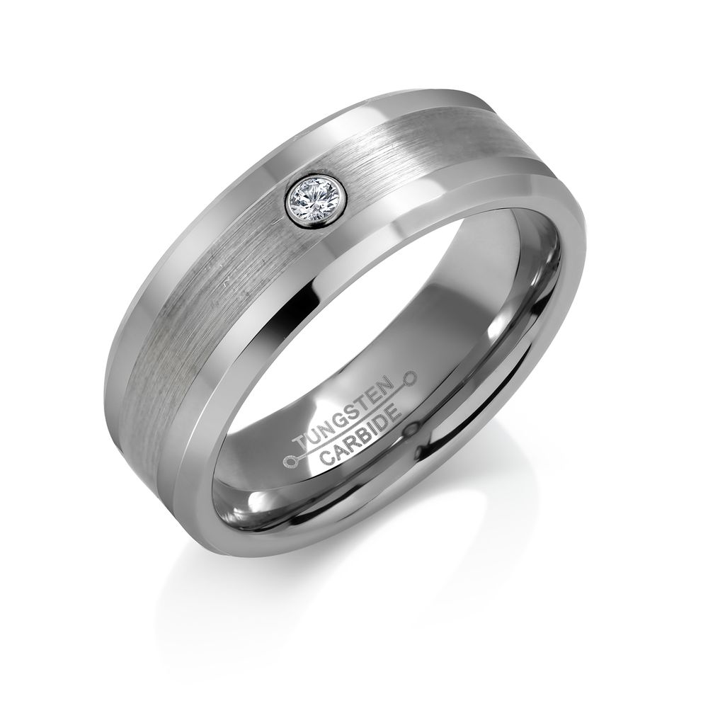 Azury 8mm Tungsten Carbide Unisex Band Rings - CZ STYLE SIZE 13