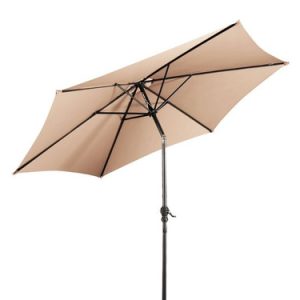 Beige 9-ft or 10-ft 6-Rib Outdoor Tilt Umbrella with Crank - 9ft - Beige