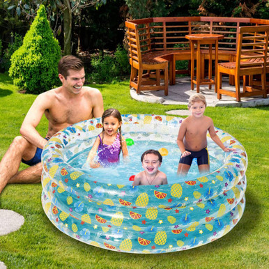 Bestway® Kids' 59 x 21-Inch Tropical 3-Ring Paddling Transparent Inflatable Pool