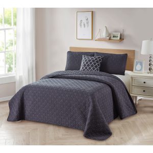 Bibb Home® 4-Piece Solid Reversible Quilt Set - Twin - Grey