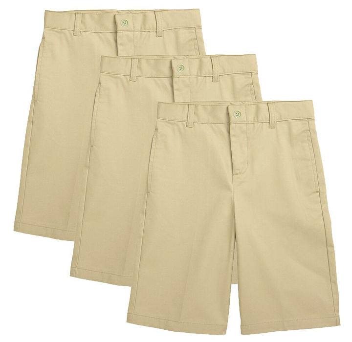 Boys' Flat-Front Twill School Uniform Shorts (3-Pack) - Khaki & Khaki & Khaki - Size 14