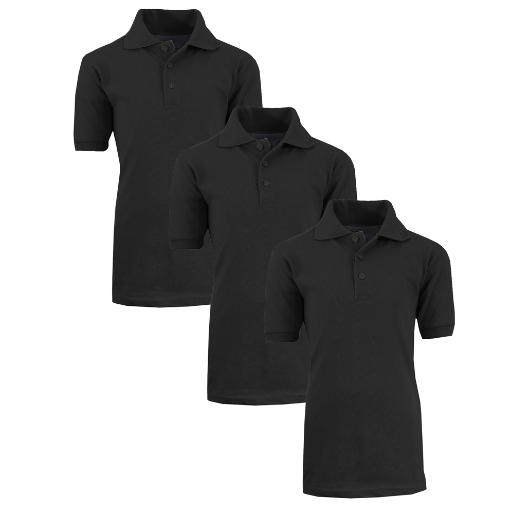 Boys' Short Sleeve School Uniform Pique Polo Shirts (3-Pack) - 3-Pack Black - Size 14