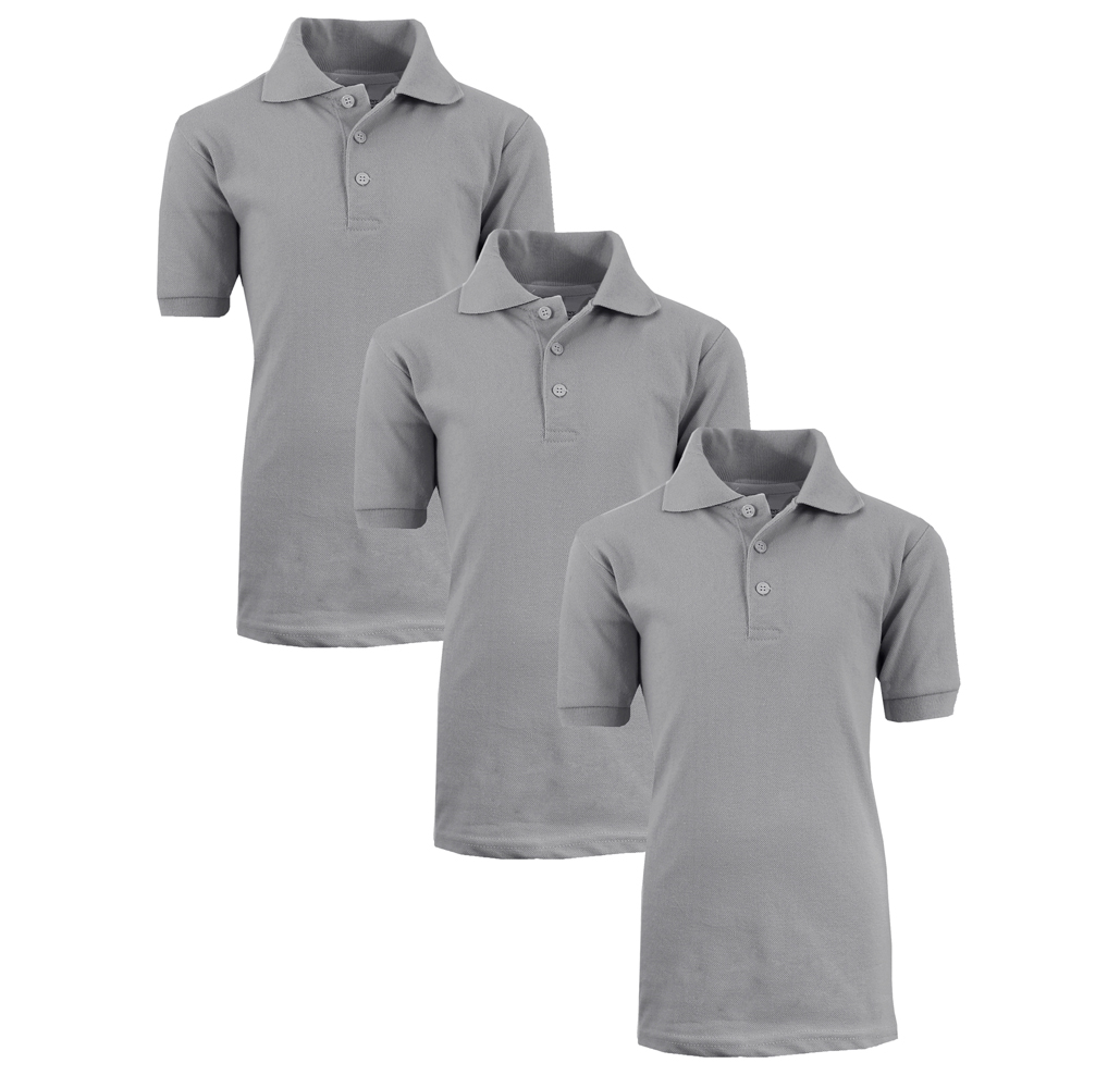 Boys' Short Sleeve School Uniform Pique Polo Shirts (3-Pack) - 3-Pack Heather Grey - Size 14