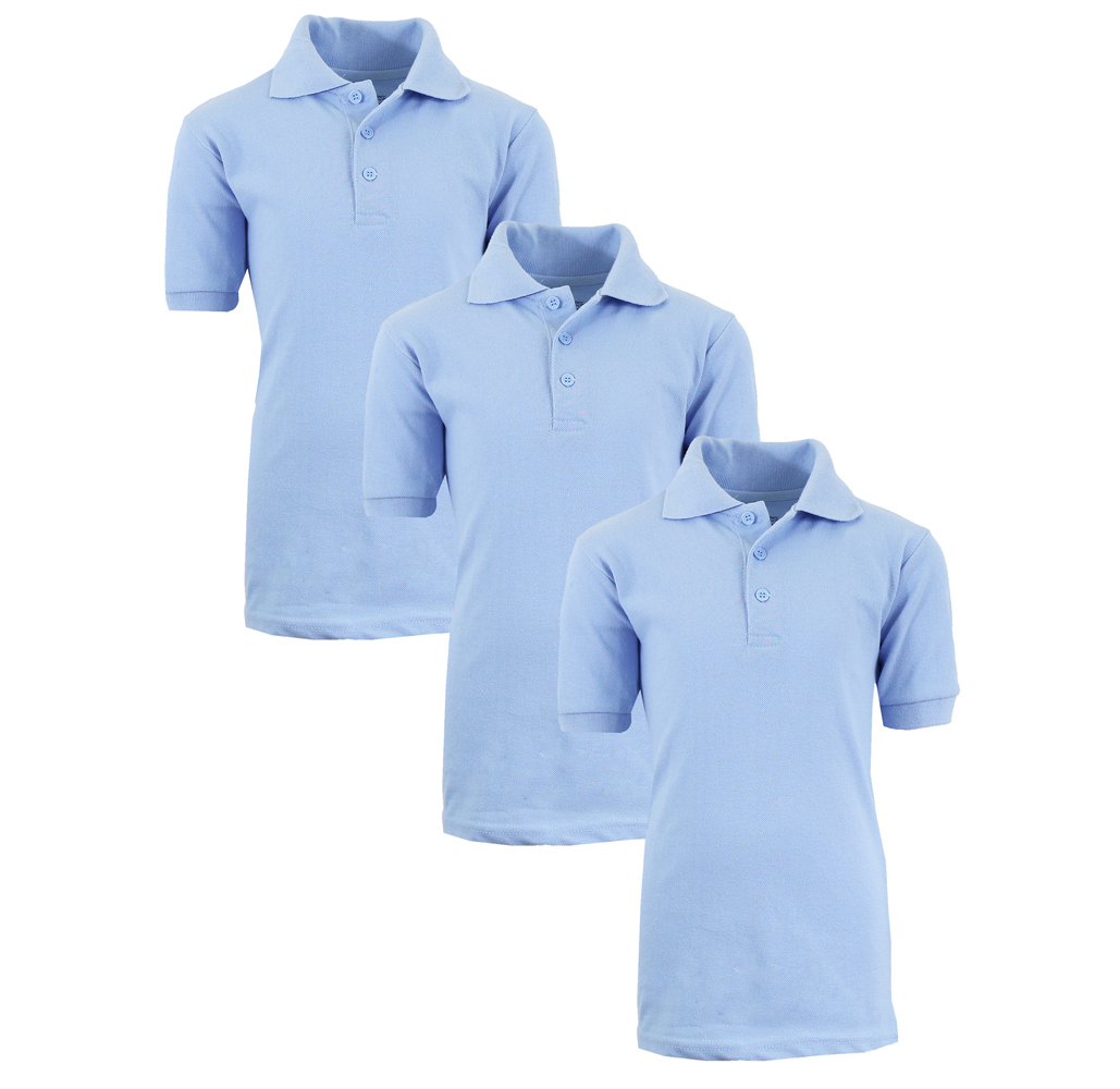 Boys' Short Sleeve School Uniform Pique Polo Shirts (3-Pack) - 3-Pack Light Blue - Size 14