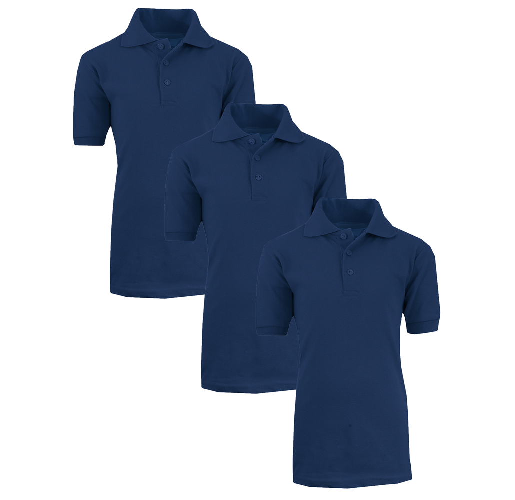 Boys' Short Sleeve School Uniform Pique Polo Shirts (3-Pack) - 3-Pack Navy - Size 14