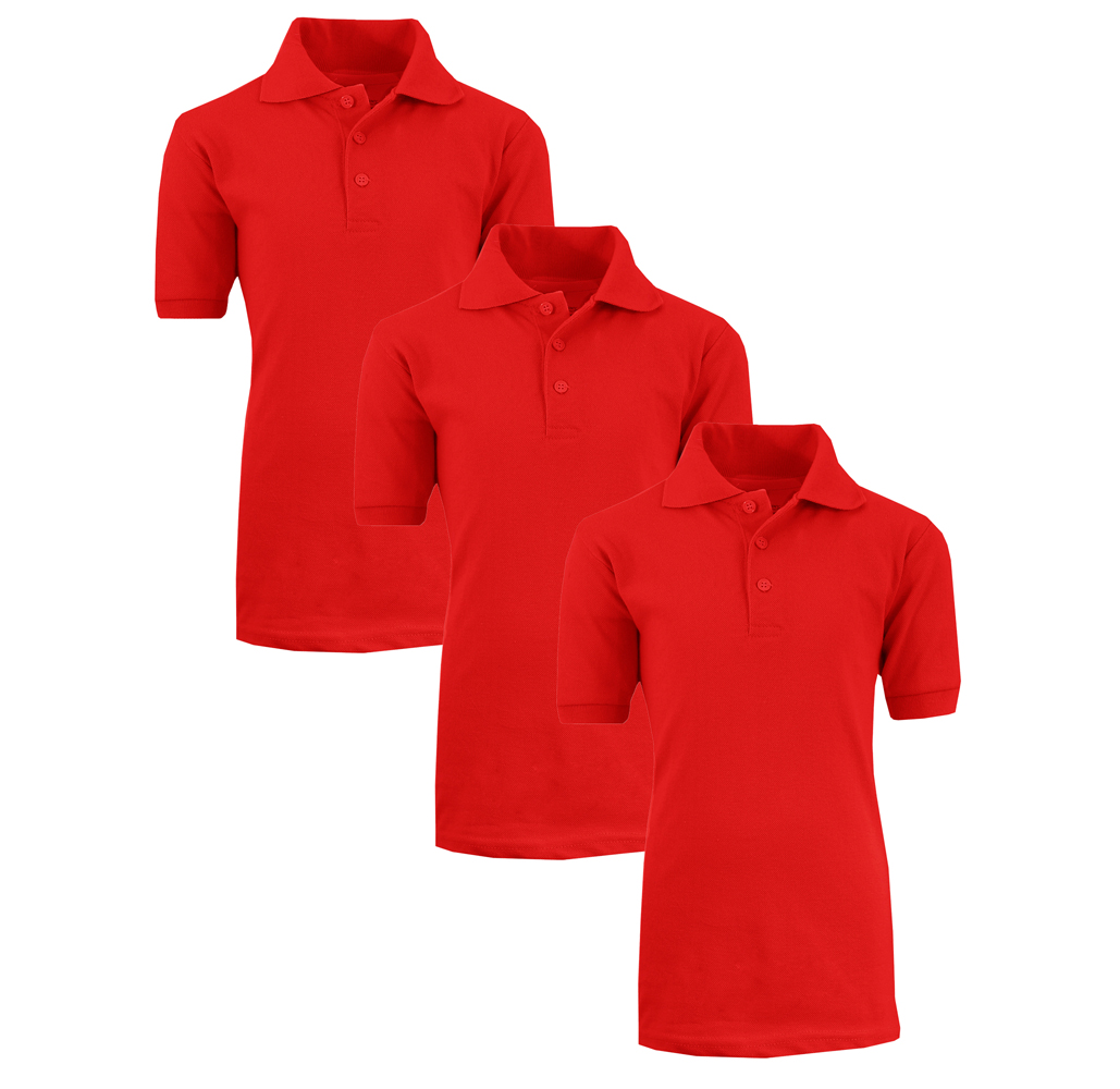 Boys' Short Sleeve School Uniform Pique Polo Shirts (3-Pack) - 3-Pack Red - Size 14