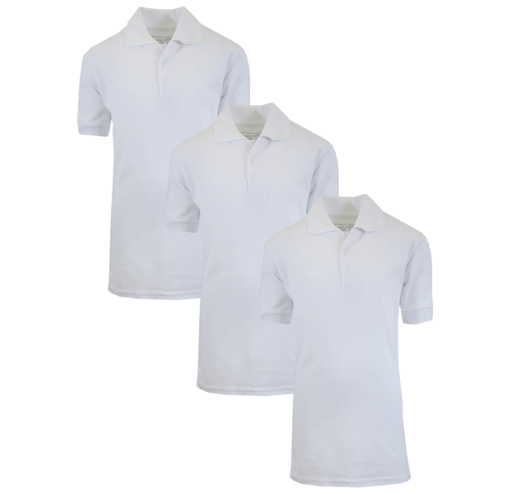 Boys' Short Sleeve School Uniform Pique Polo Shirts (3-Pack) - 3-Pack White - Size 14