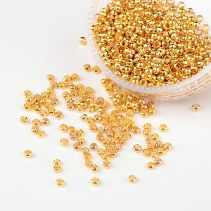 Brass Crimp End Beads, Rondelle, for Jewelry Findings, Golden Color, about 2mm in diameter, 1.2mm long, hole: 1.2mm