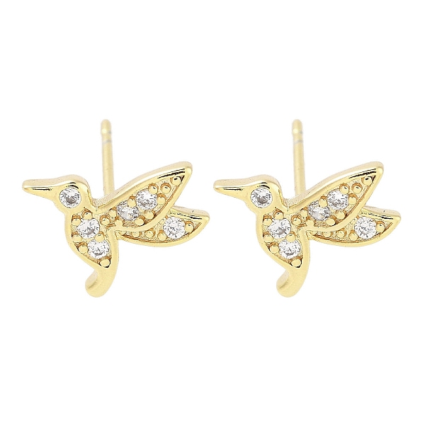 Brass Pave Clear Cubic Zirconia Stud Earring