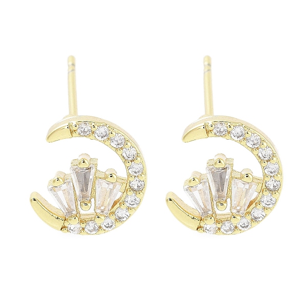 Brass Pave Clear Cubic Zirconia Stud Earring