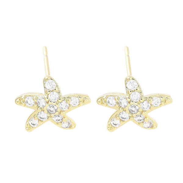 Brass Pave Clear Cubic Zirconia Stud Earring