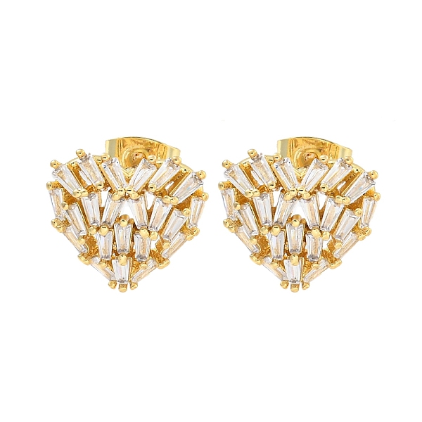 Brass Pave Clear Cubic Zirconia Stud Earrings