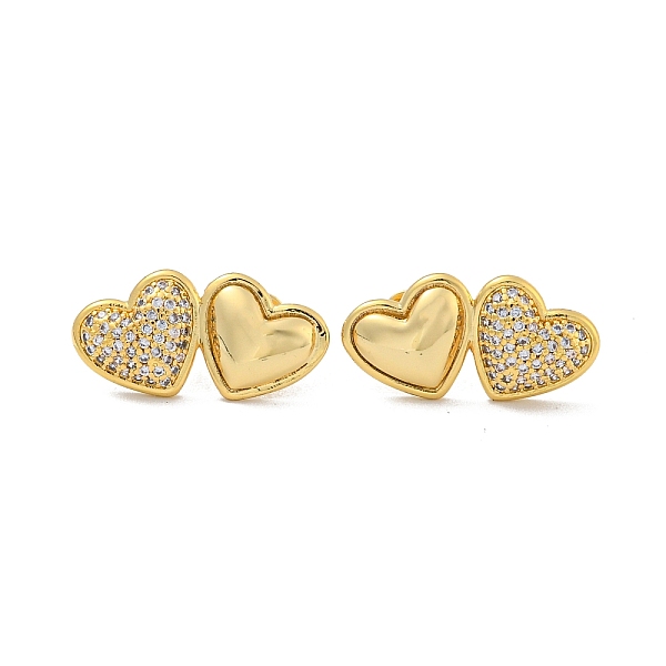 Brass Pave Clear Cubic Zirconia Stud Earrings