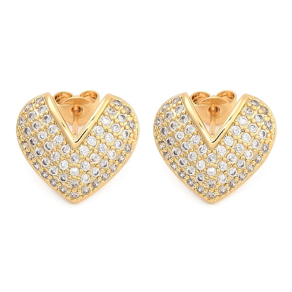 Brass Pave Clear Cubic Zirconia Stud Earrings