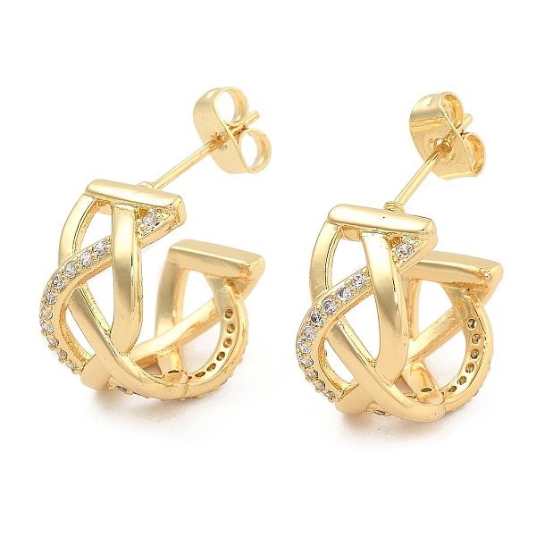 Brass Pave Clear Cubic Zirconia Stud Earrings